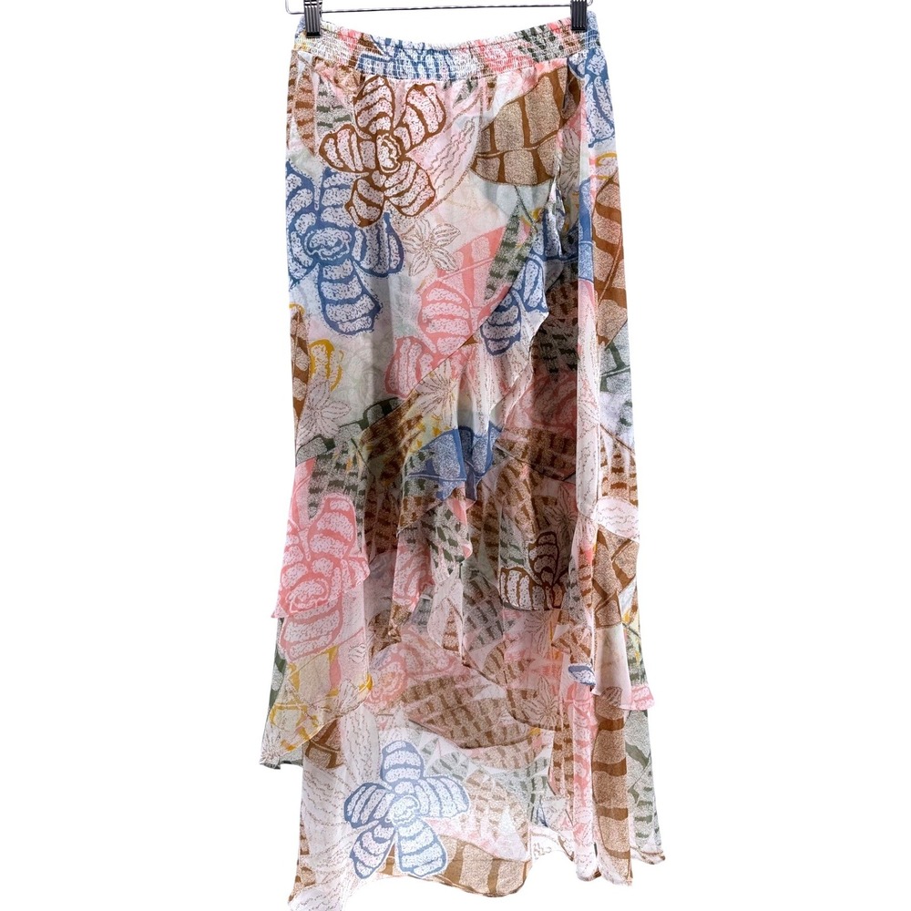 White House Black Market Floral High-Low Ruffle Midi Skirt Multicolor Size 2 - Picture 2 of 11